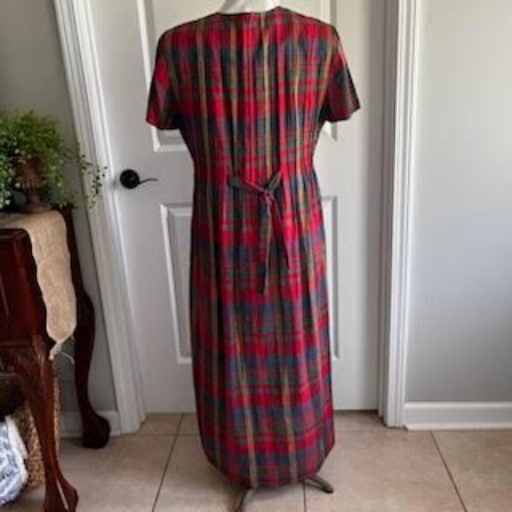VTG 90's Linen Cotton Positive Attitude DartedPlaid Maxi Dress Women's 12 - Picture 6 of 9